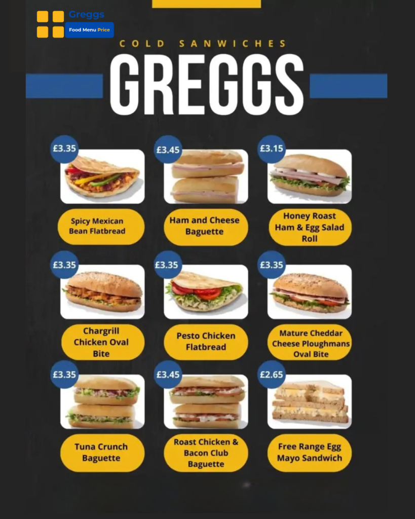 Greggs Cold Sandwich Menu Card