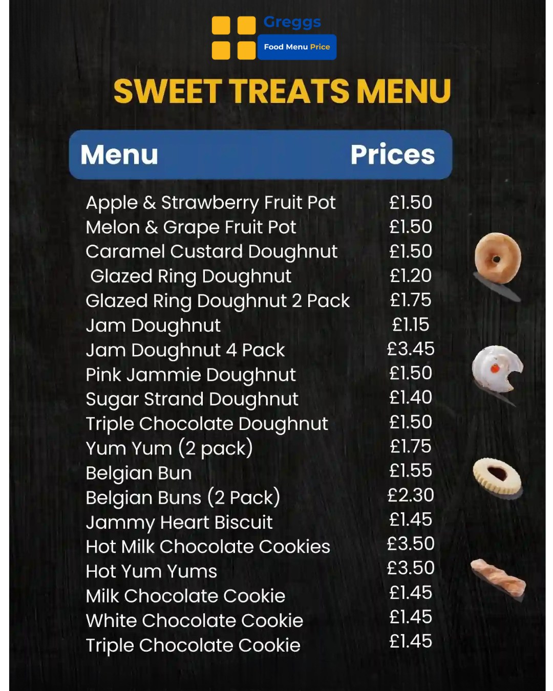 Greggs Sweet Treats Menu Card