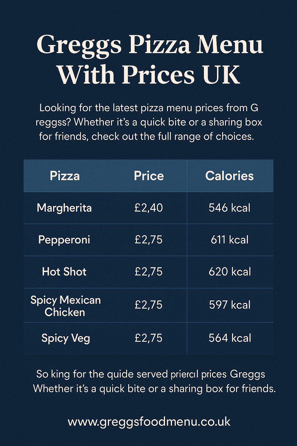 Greggs Pizza Menu With Prices UK